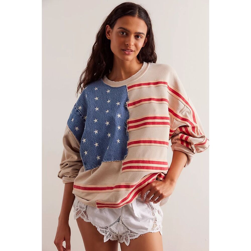 Tricia Fix Sweatshirt We the Free - Red, Blue, Cream NWT Oversized XS